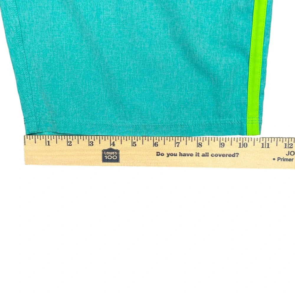 EUC Hurley Phantom Mens Board Shorts Teal Neon Green Striped Swim Trunks Size 32